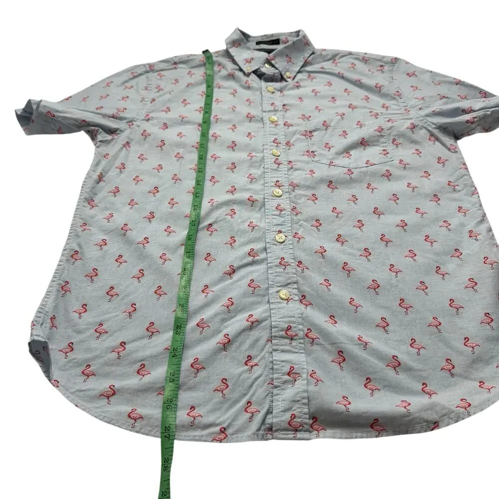 BANANA REPUBLIC Flamingo Print Blue Standard Fit Organic Cotton Shirt Small Mens